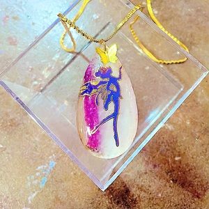 Large Agate Fairy Pendant Necklace